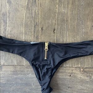 Beach Bunny Zoey Black Bikini Bottom with Gold Zipper